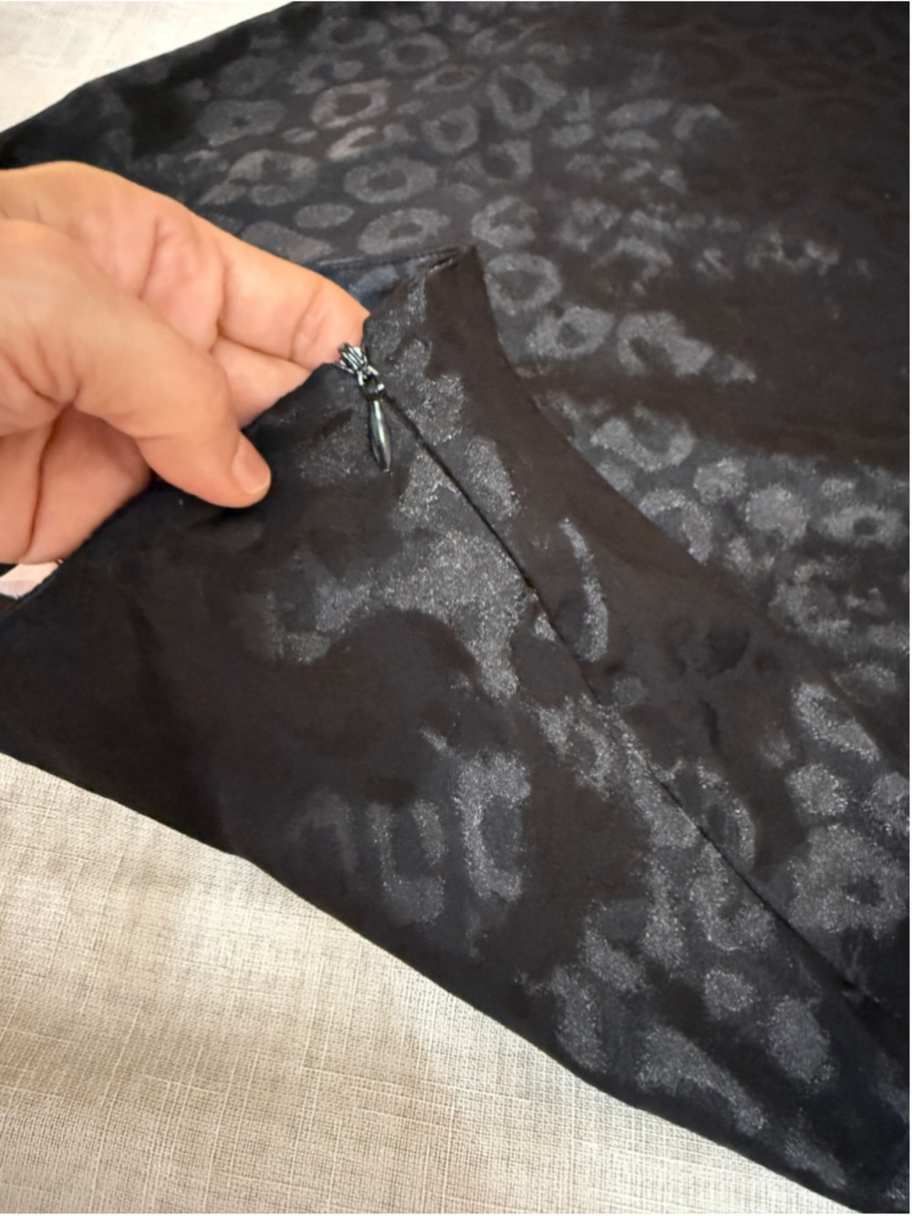 Black Leopard Animal Print Satin Midi Skirt Size M